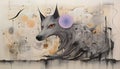 AI generated illustration of a vibrant pastel abstract painting of a wolf