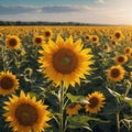 AI generated illustration of A vibrant and picturesque field of golden sunflowers Royalty Free Stock Photo