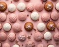 AI generated illustration of a vibrant pink background with an assortment of delicious cookies