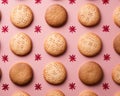 AI generated illustration of a vibrant pink background with an assortment of delicious cookies