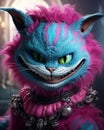 AI generated illustration of a vibrant pink-haired cat with a magnificent blue feathered coat