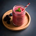 AI generated illustration of a vibrant pink smoothie topped with colorful berries