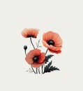 AI generated illustration of vibrant poppies floral painting, created with watercolor on paper