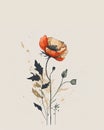 AI generated illustration of vibrant poppy floral painting, created with watercolor on paper