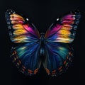 AI generated illustration of a vibrant rainbow butterfly with colorful markings on black background