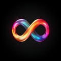 AI generated illustration of a vibrant rainbow-colored infinity symbol on a black background