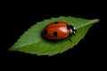 AI generated illustration of a vibrant red ladybug with black spots atop a lush green leaf Royalty Free Stock Photo