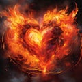 AI generated illustration of a vibrant red and orange fire burning in the shape of a heart Royalty Free Stock Photo