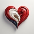 red, white and blue folded paper heart on a gray background