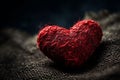 AI generated illustration of a vibrant red woolly heart-shaped object