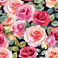 AI generated illustration of a vibrant rose pattern featuring hues of pink, white, and red