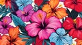 AI generated illustration of a vibrant selection of hibiscus flowers on a white background