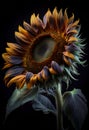 AI generated illustration of a vibrant sunflower with voluminous petals against a black background Royalty Free Stock Photo