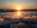 AI generated illustration of A vibrant sunrise over a sandy beach