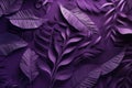 AI generated illustration of a vibrant, textured pattern consisting of purple tropical leaves