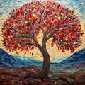 AI generated illustration of a vibrant tree mosaic design background