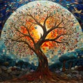 AI generated illustration of a vibrant tree mosaic design background