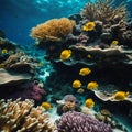 AI generated illustration of A vibrant underwater scene of a tropical coral reef and fish Royalty Free Stock Photo