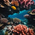 AI generated illustration of A vibrant underwater scene of a tropical coral reef and fish Royalty Free Stock Photo