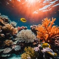 AI generated illustration of A vibrant underwater scene of a tropical coral reef and fish Royalty Free Stock Photo