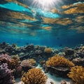 AI generated illustration of A vibrant underwater scene of a tropical coral reef and fish Royalty Free Stock Photo