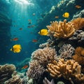 AI generated illustration of A vibrant underwater scene of a tropical coral reef and fish Royalty Free Stock Photo