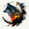 AI generated illustration of a vibrant watercolor painting of a majestic wolf