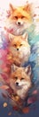 AI generated illustration of a vibrant watercolor painting of three foxes in a whimsical style