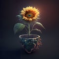 AI generated illustration of a vibrant yellow sunflower against a black background Royalty Free Stock Photo