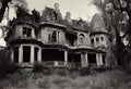 a large victorian - era building is in the midst of overgrown land Royalty Free Stock Photo