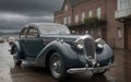 AI generated illustration of a vintage automobile in a gloomy city