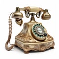 AI generated illustration of a vintage cream white rotary dial phone, old telephone