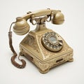 AI generated illustration of a vintage cream white rotary dial phone, old telephone