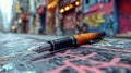 AI generated illustration of a vintage fountain pen on urban pavement