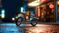 AI generated illustration of a vintage-style small motorcycle parked in the street