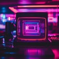 AI generated illustration of a vintage television in neon glow