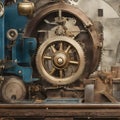 AI generated illustration of a vintage time machine with intricate details of cogs and wheels