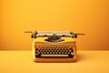 AI generated illustration of a vintage yellow typewriter on the yellow background