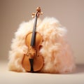 AI-generated illustration of a violin perched atop a stack of white sheepskins Royalty Free Stock Photo