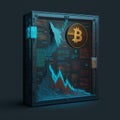 AI generated illustration of a virtual box with Bitcoin symbols and financial graphs Royalty Free Stock Photo