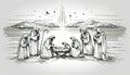 The Visit of the Shepherds. Life of Christ. Black and white Line Art Biblical Illustration Royalty Free Stock Photo