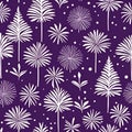 AI generated illustration of a vivid, repeating, purple and white floral pattern