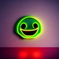 AI generated illustration of a wall with a bright green emoji sign