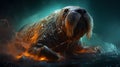 AI generated illustration of a walrus on a burning ice Royalty Free Stock Photo