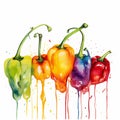 AI generated illustration of a water color painting of bell peppers isolated on white background