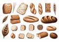 AI generated illustration of a watercolor design of a variety of freshly-baked breads