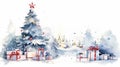 AI generated illustration of a watercolor painting of a Christmas tree decorated with presents Royalty Free Stock Photo