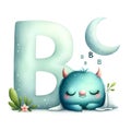 AI-generated illustration of a watercolor painting of a cute creature and the letter B