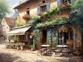 AI generated illustration of a watercolor painting of an enchanting village