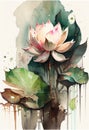 AI generated illustration of a watercolor painting of a lotus flower on empty background